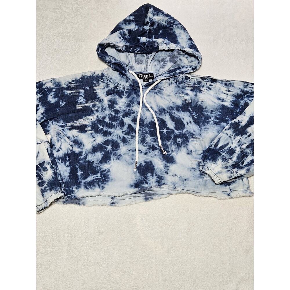 Thrill Jeans Hoodie Womens Small Tie Dye Pullover Crop Distressed Long Sleeve